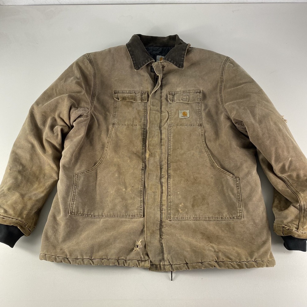 Vintage Carhartt Jacket Mens XXL Brown Canvas Arctic Quilt‎ Lined Duck Coat USA